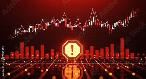 Warning Sign Amidst Financial Market Volatility A Cautionary Alert in Red Tones