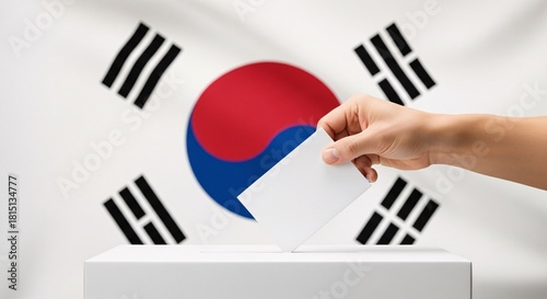 South Korean Elections Voting Process Depicted with Hand and Ballot Box
