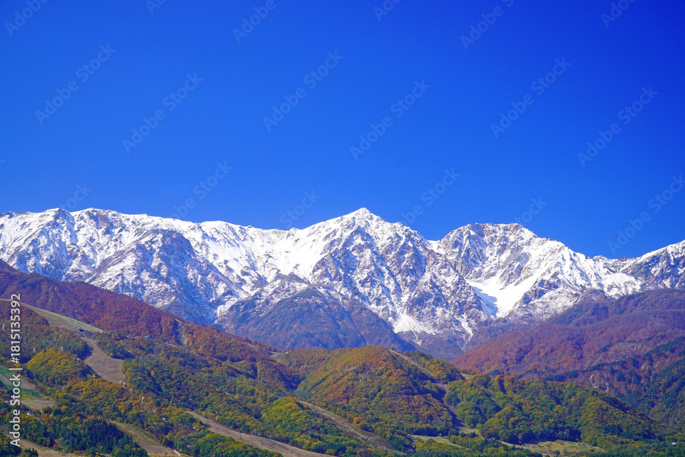 Obraz premium 秋の白馬村から眺めた三段紅葉