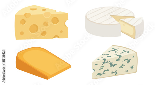 Assortment of Delicious Cheeses - Cheddar, Brie, Gouda, and Blue Cheese Slices