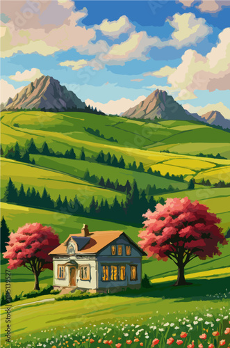 Bright hillside landscape under blue sky