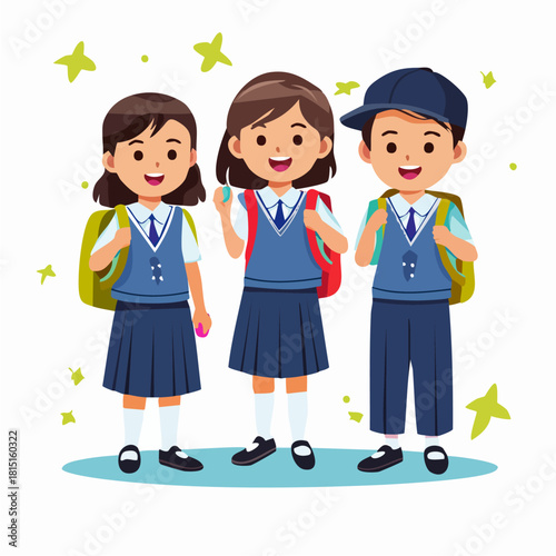 Happy Elementary School Students Ready for Class