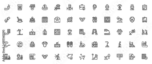 Retirement icon set. Elderly care vector icons. Featring elderly, nurse, cane,pills, wheelchair, money, alendar, gardening, bingo nd more.