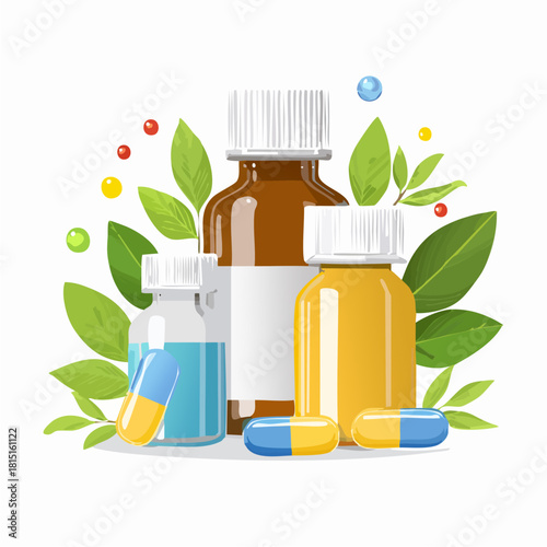 Natural Herbal Medicine and Vitamin Supplements Concept