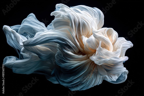 Abstract Pixelated Floral Structure in Blue and White Hues Against a Dark Background