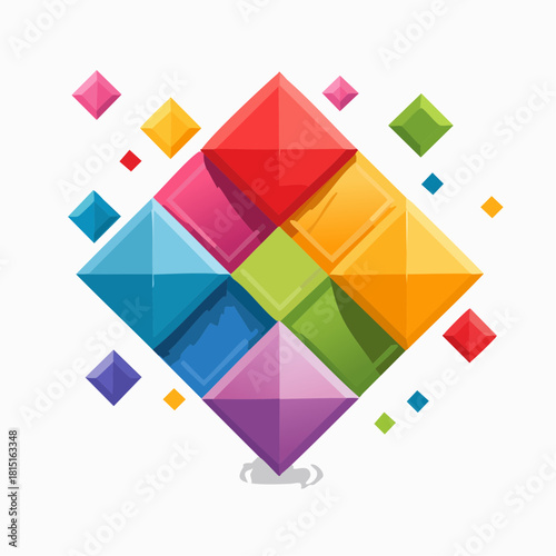 Colorful Geometric Abstract Composition with Diamond Shapes.