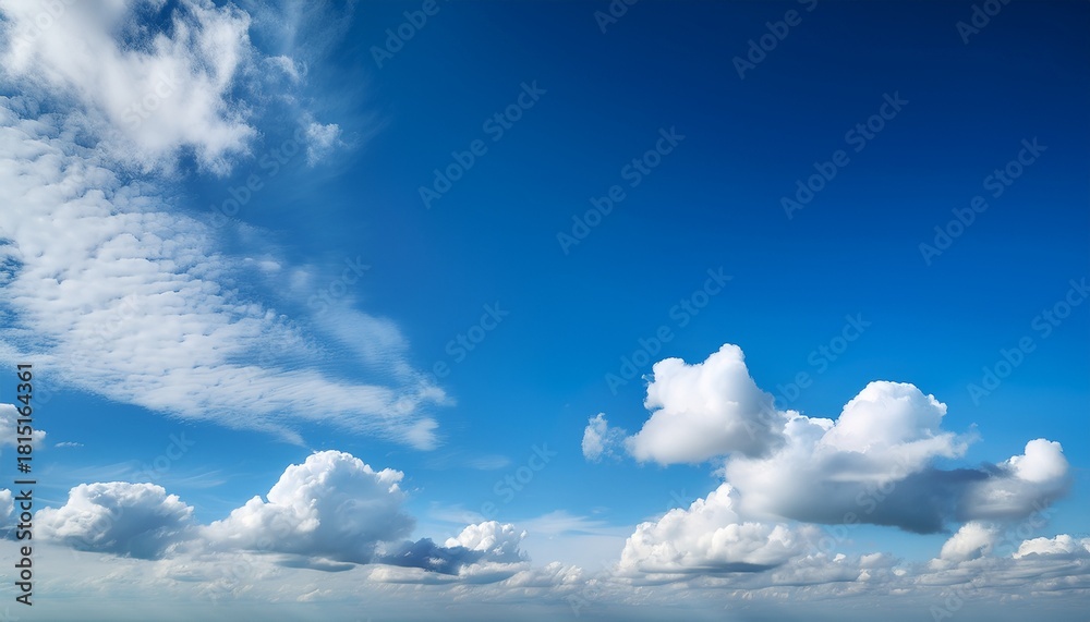 Fototapeta premium Vast Blue Sky Meets Soft White Clouds Creating A Serene Airy Backdrop For Your Next Project