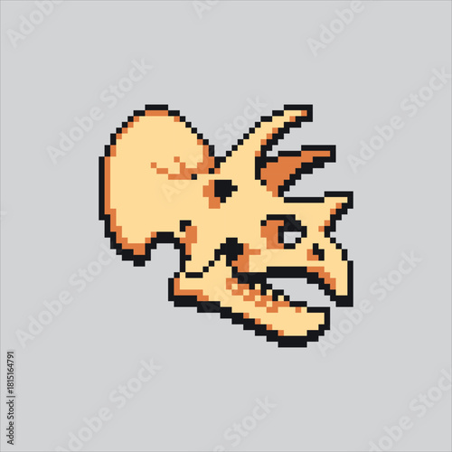 Pixel art illustration Triceratops Skull. Pixelated Triceratops Fossil. Triceratops Skull Fossil in Stone Icon pixelated for the pixel art game and icon for website and video game. old school retro.