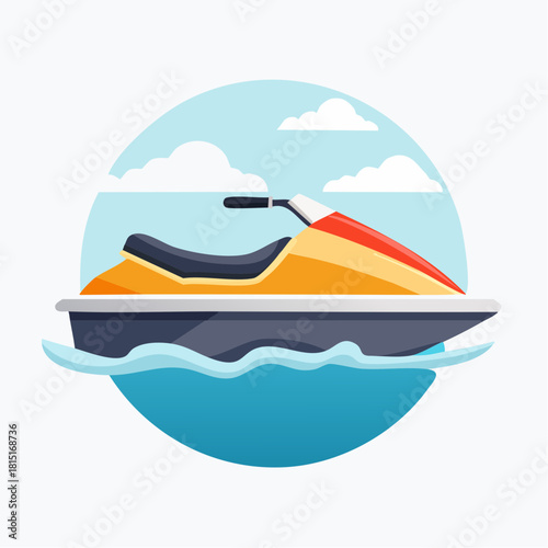 Colorful Jet Ski on Water with Sky Background Illustration.