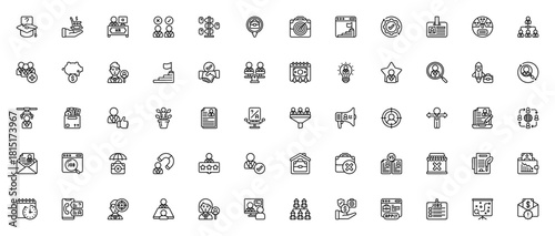 Employment icon set. Minimal linear vector icons pac. Includes symbols for jobsearch, resume, interview,career growth, recruitment workforce, contract and mre. Editable stroke.