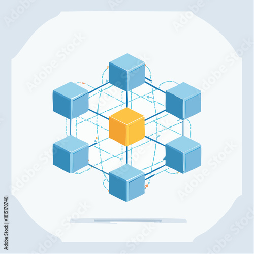 Connected Cubes Network with Central Yellow Cube.