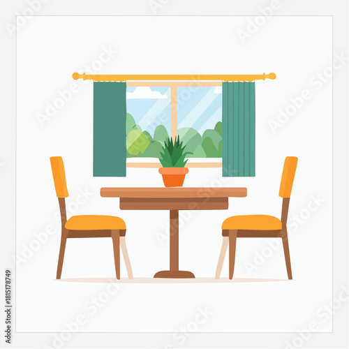 Cozy Dining Room Interior with Table and Chairs.