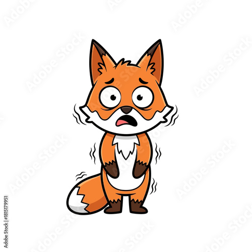 Stressed cartoon fox with sweaty palms and worried expression