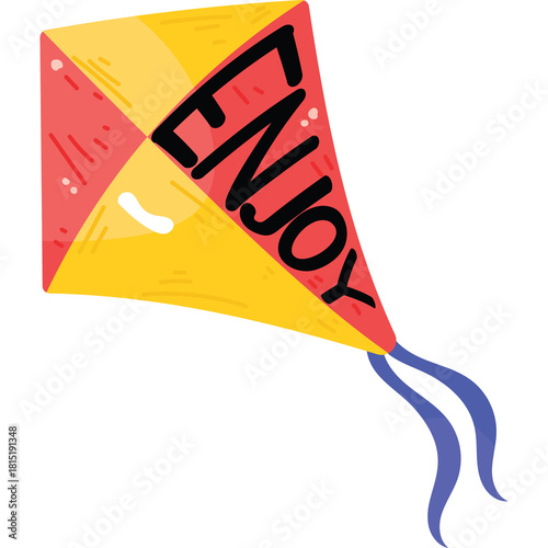 Red And Yellow Diamond Shaped Kite With Blue Tail And Black Text Enjoy Written Across It On Transparent Background