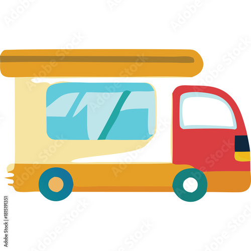 Red and Yellow Food Truck with Blue Windows and Wheels on a Transparent Background Suitable for Graphic Design and Illustration Projects