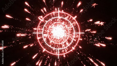 Neon Target with Arrow Hitting Bullseye and Exploding Particles.