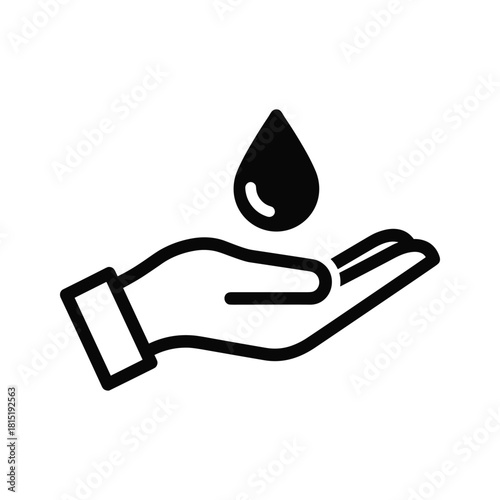 Hand holding a water drop, representing care and hydration, isolated on