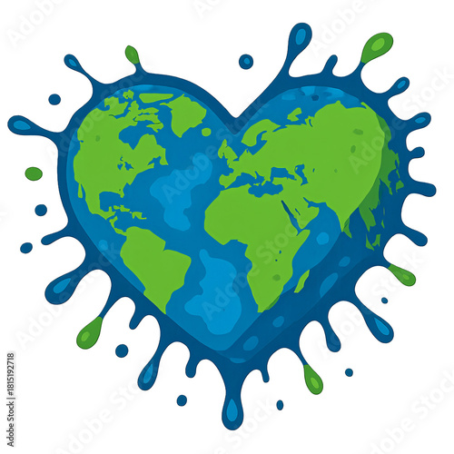 Eco Heart World Map Splash – Transparent PNG Graphic for Environmental and Climate Awareness Themes