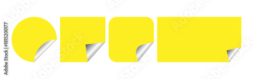Yellow Sticker or Label Set with Curled Corner Effect