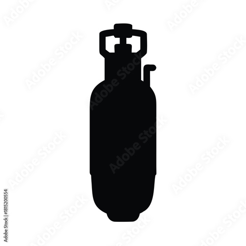 A black silhouette of a gas cylinder on a white background view