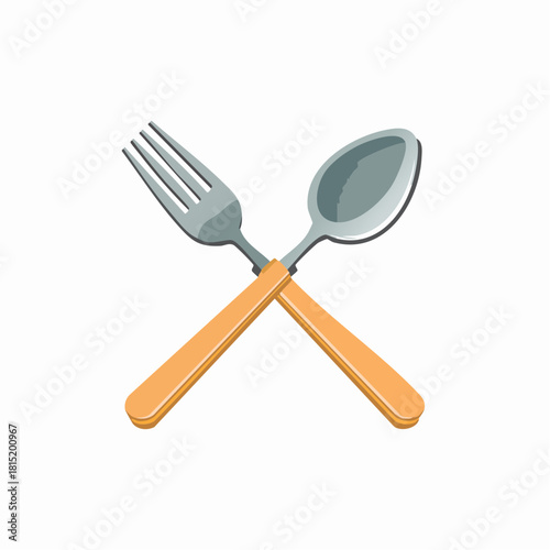Crossed Fork and Spoon with Wooden Handles Illustration.