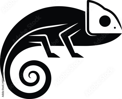 Stylized chameleon silhouette vector with curled tail, exotic reptile design graphic for wildlife themes, decoration, logos, stickers and artwork