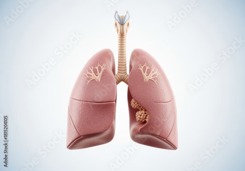 Anatomical illustration of the human lungs, showcasing the bronchi, trachea, and potential abnormalities.