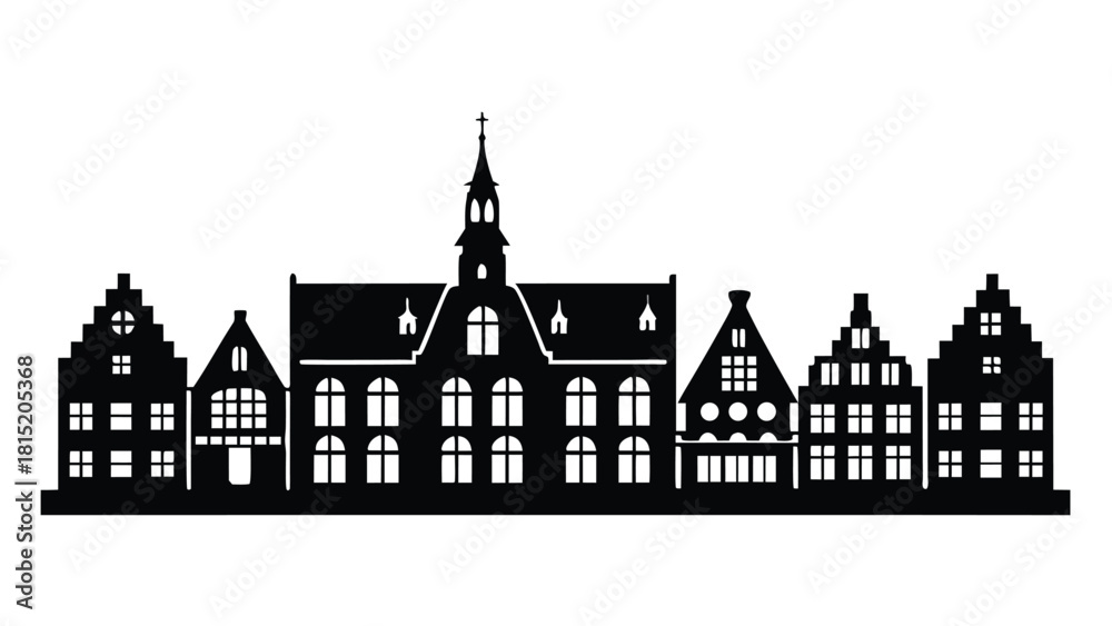 Fototapeta premium A silhouette of various buildings against a plain white background