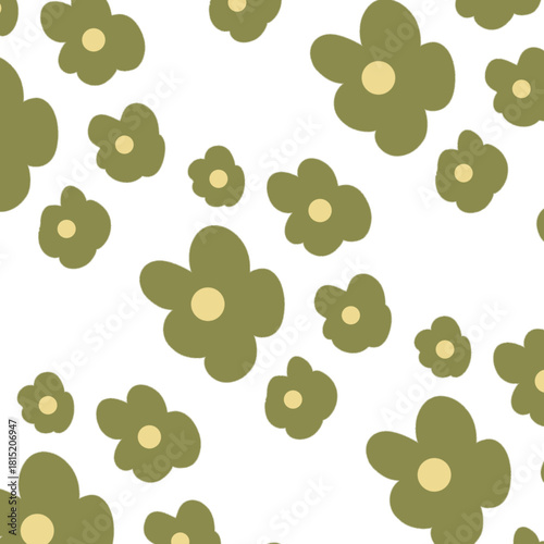 Pastel Green and Yellow Hand-Drawn Flower Pattern – Abstract Botanical Design