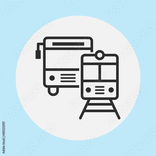 Public transportation icon featuring a bus and a train, symbolizing various modes of travel.