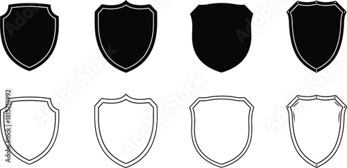 Collection of shield icons in black and white vector format
