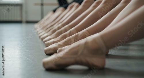 Wallpaper Mural Ballet dancers' feet in pink pointe shoes, lined up, close-up shot Torontodigital.ca