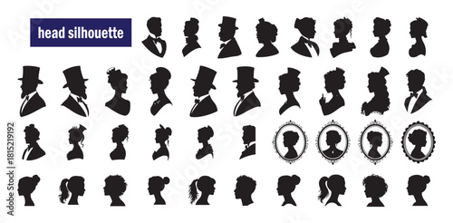 Sophisticated head silhouettes showcasing framed portraits and historical figures set