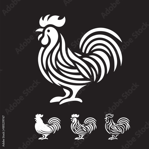 Rooster, symbol of 2017 on a black background. Vector illustration.