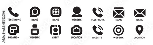 Contact us icon set, black glyph icons isolated on white background for user interface and web