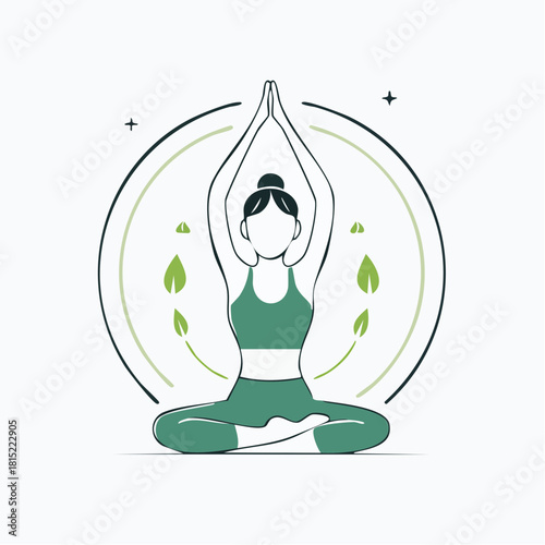 Woman Practicing Yoga Lotus Pose with Green Accents for Wellness and Inner Harmony