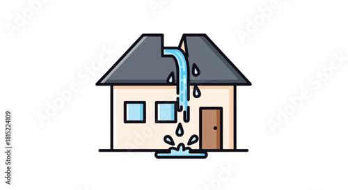 Leaky Roof Illustration Water Damage and Home Repair Concept. Vector Illustrations. EPS Editable
