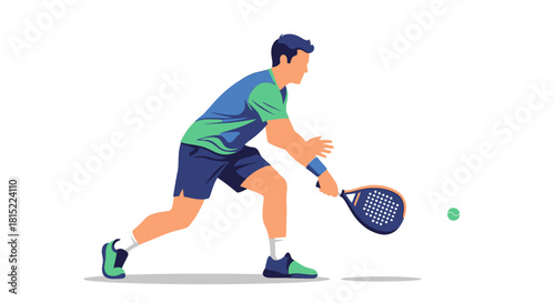 Male padel player in sportswear hitting the ball vector illustration. Vector Illustrations. EPS Editable