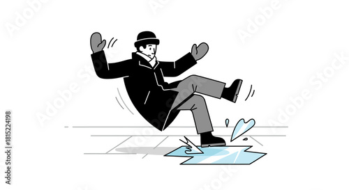 Man slipping on icy pavement in winter clothing. Vector Illustrations. EPS Editable
