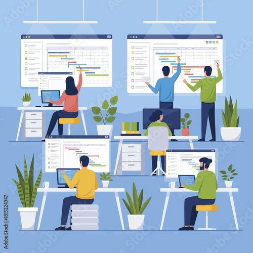 Team Collaboration on Project Management with Gantt Charts.