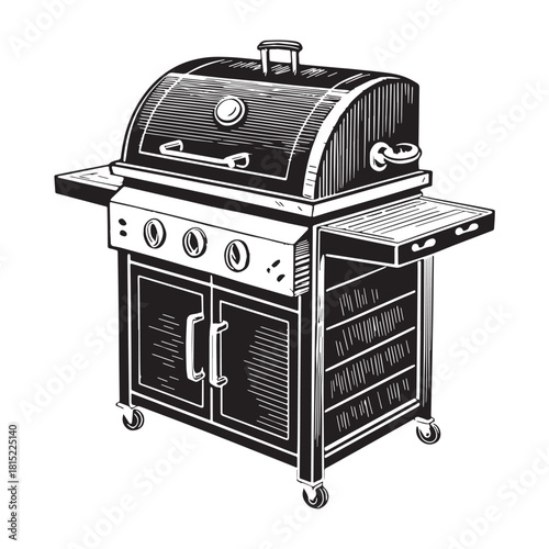 Black BBQ Grill Setup Silhouette Vector, High Quality Illustration on White Background