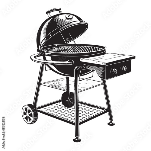 Black BBQ Grill Setup Silhouette Vector, High Quality Illustration on White Background
