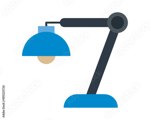 Flat design icon of a modern adjustable blue desk lamp light isolated on white background, Vector