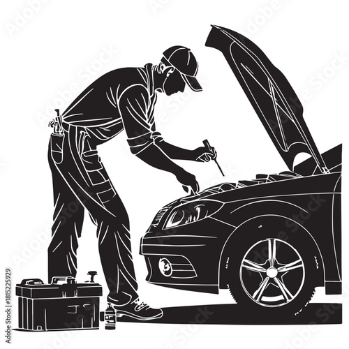Black auto mechanics Silhouette Vector, High Quality Illustration on White Background