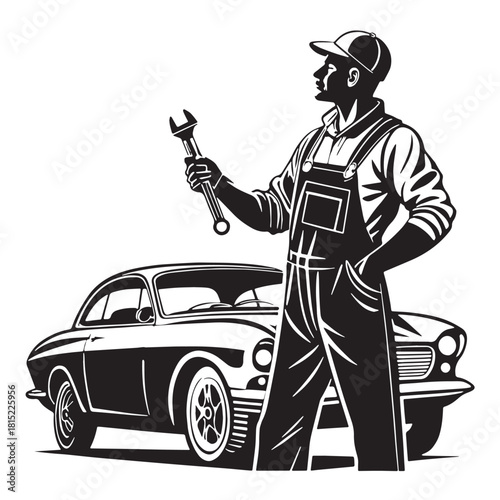 Black auto mechanics Silhouette Vector, High Quality Illustration on White Background