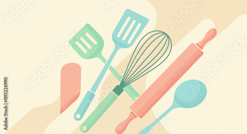 Pastel Kitchen Utensils Illustration Cooking & Baking Essentials