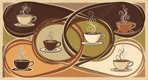 Elegant Coffee Cups Interwoven in a Decorative Vector Art