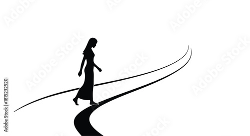 Woman's silhouette walking on a diverging path, representing choice and future direction.