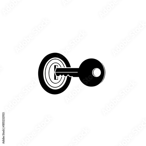 Secure access key entering keyhole illustration
