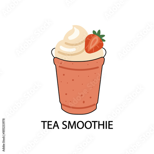 Refreshing strawberry tea smoothie with whipped cream and a fresh berry garnish